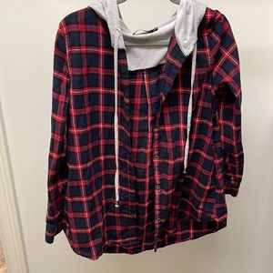 Hooded plaid shacket